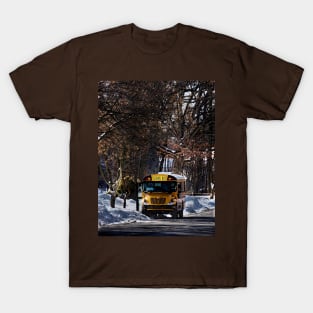 Parked School Bus in Winter T-Shirt